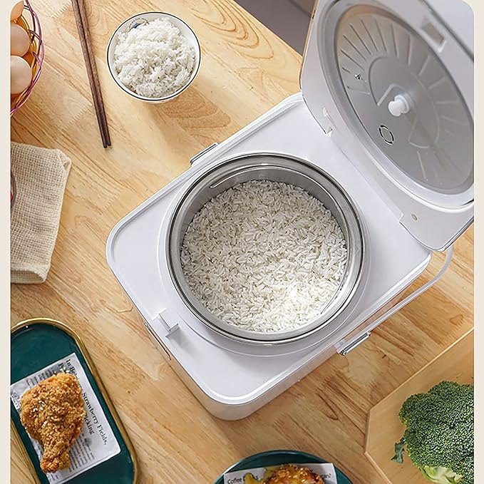 Rice Cooker &amp Low Sugar Drained Rice Pot 3L Large Capacity Aluminum Non-Stick Liner for Family Dormitory (Green) (White)