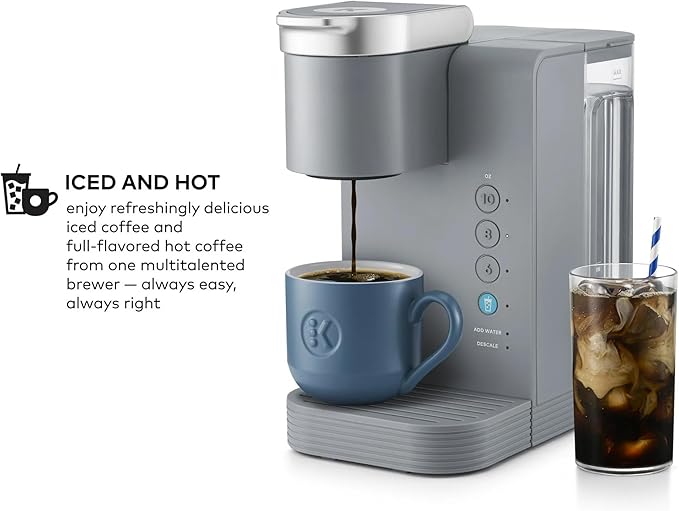K-Iced Essentials Coffee Maker Single-Serve KCup Pod Brewer with Removable Reservoir and Auto-Off Energy Efficient Includes K Iced Tumbler Compact Arctic Gray