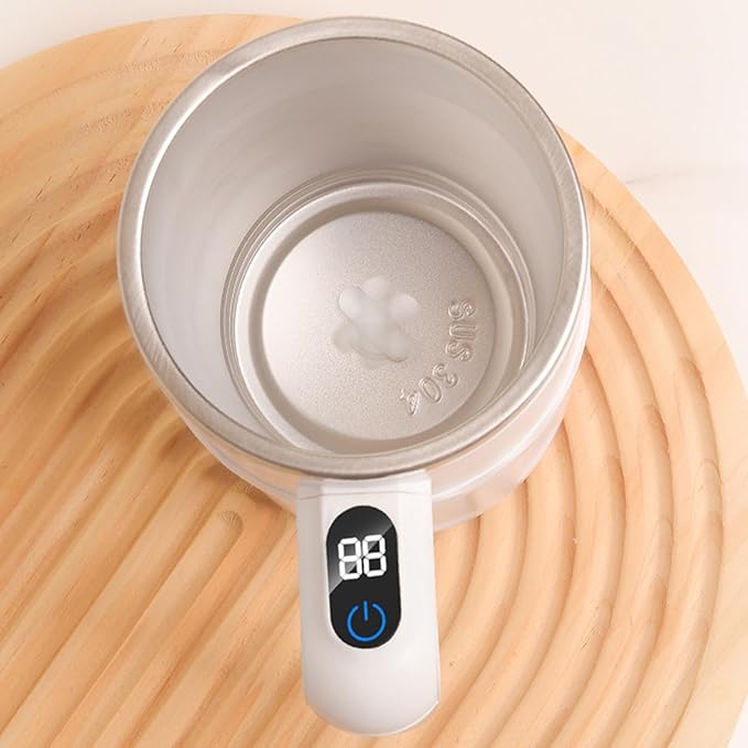 Self Stirring Coffee Mug - Rechargeable Tumbler with Lid - Stirring Cup with Temperature Display | for Blending Beverage Chocolate Cafe Home Kitchen Camping