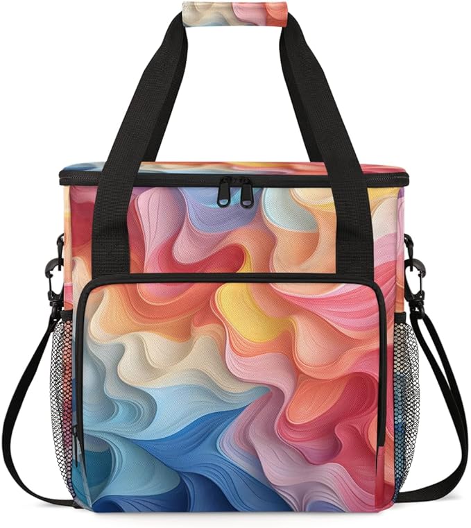 Tie Dyeing Coffee Maker Carrying Bag Rainbow Portable Travel Storage Tote Bag Compatible with K-Mini or K-Mini Plus Single Serve Coffee Brewer Carrying Case with Multiple Pockets &amp Shoulder Stra