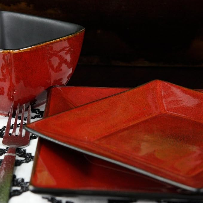 16-Piece Modern Stoneware Dinnerware Set – Bold Color Block Design Premium Tableware for 4