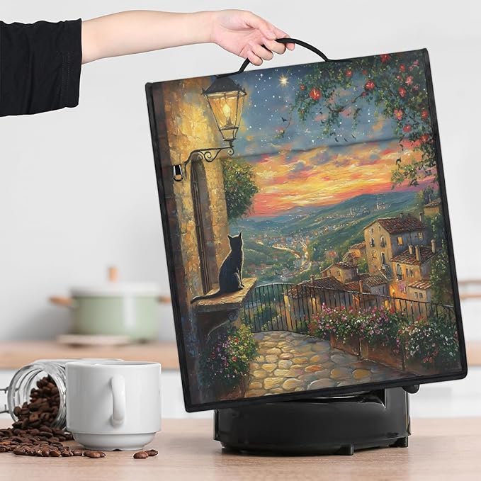 Kitchen Aid Mixer Cover Light Night Scene Cat Flower Stand Mixer Cover Compatible with 6-8 Quarts Stand Mixers Dust Covers with Zipper Pocket Foldable Washable Kitchen Aid Organizer Bag
