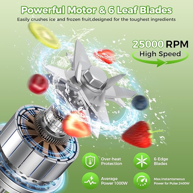 Blender Smoothie Blenders PRASKY Max.2400Watts/1000Watts Kitchen Blender and Grinder Combo 25000RPM Powerful Kitchen 68oz BPA Free 2 Containers Countertop Blenders Ice Crushing