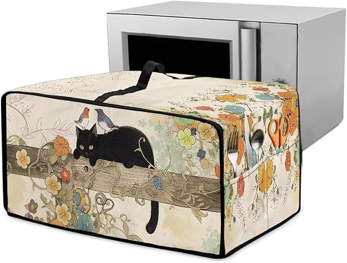 Doojoayie Black Cat Coffee Appliance Dust Cover 6 Slice Toaster Cover Small Appliance Dust Protector for Toaster Oven/Bread Making Machine/Air Fryer