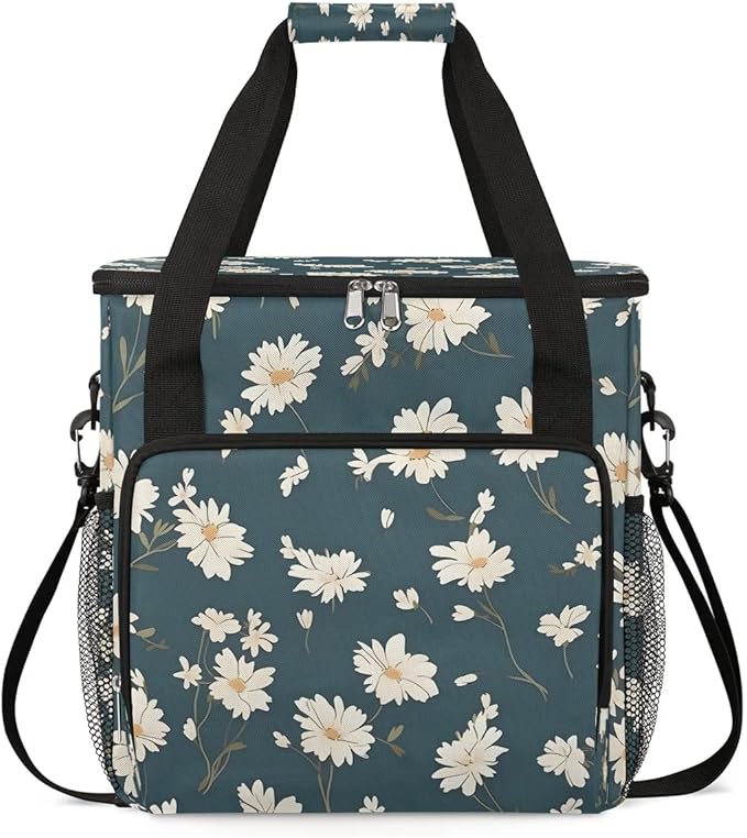 Floral Daisy Printed Coffee Maker Travel Bag for K-Mini or K-Mini Plus Single Serve Coffee Brewer Portable Storage Tote Case for Tarvel