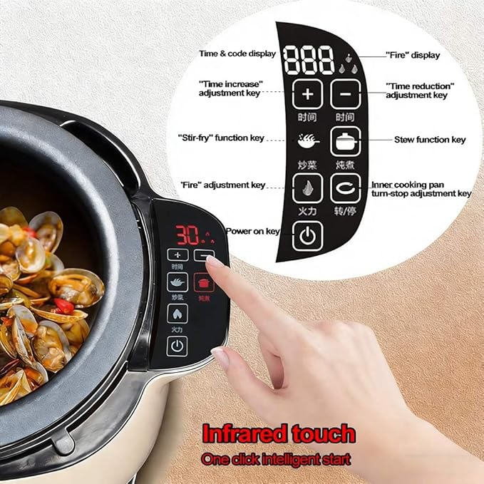 2000w Automatic Cooking Machine360° Rotation Pot Commercial Auto Stir Fry Machine 3D Heating 3 Speed Modes with Smart Touch for Stir Frying/Soup/Rice Home &amp Kitchen