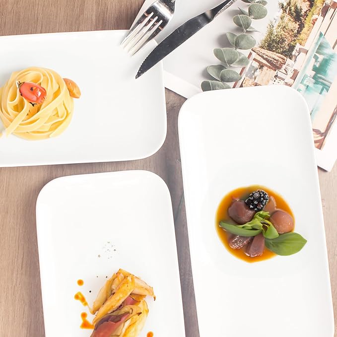 Serving Platters Set of 4 Rectangular Serving Plates Serving Trays for Entertaining Party MicrowaveOvenDishwasher SafeKitchen Dinnerware White 12.4 Inch
