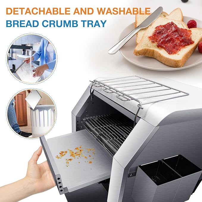 Conveyor ToasterCommercial ToasterHeavy Duty Restaurant ToasterElectric Stainless Steel Toaster Conveyor 300 Slices for Bread Bun Bagel Baked Food1.9KW