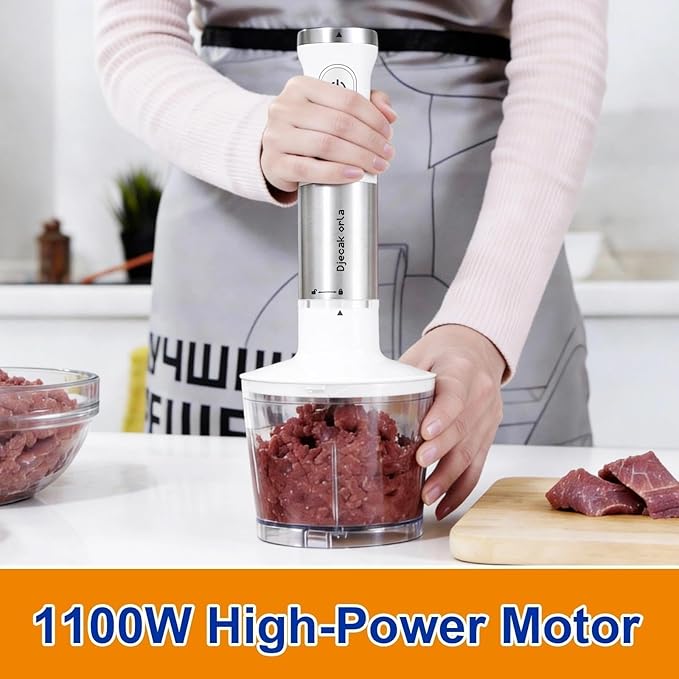 Upgraded Blender Handheld 1100W 20 Speed Settings Max 15500 RPM 5 in 1 Hand Blender with Milk Frother Handheld Food Processor Batidora De Mano Electrica Kitchen Appliances White