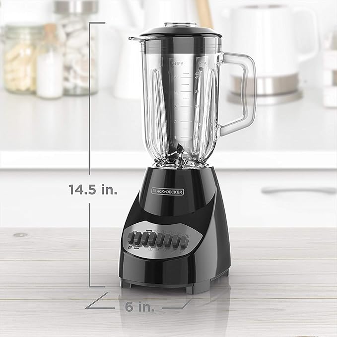 BLACK+DECKER Countertop Blender with 6-Cup Glass Jar 10-Speed Settings Black BL2010BG