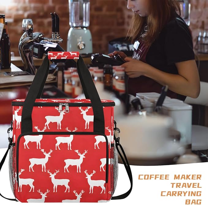 Christmas (749) Coffee Maker Carring Bag Travel Carrying Storage Tote Bag Compatible with Keurig K-Mini or K-Mini Plus Portable Single Serve Coffee Brewer Case with Pockets for K-cup Pods