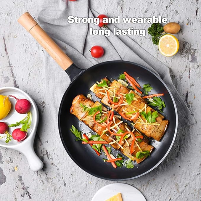 Cooking Pot 3-Pc Non-Stick Pan Set Wok Frying Pan Milk Pot Cooking Utensils Set with Beech Handle Strong and Sturdy
