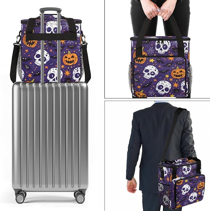 Skulls Pumpkins Coffee Maker Carrying Bag Portable Travel Storage Tote Bag Compatible with K-Mini or K-Mini Plus Single Serve Coffee Brewer Carrying Case with Multiple Pockets &amp Shoulder Strap
