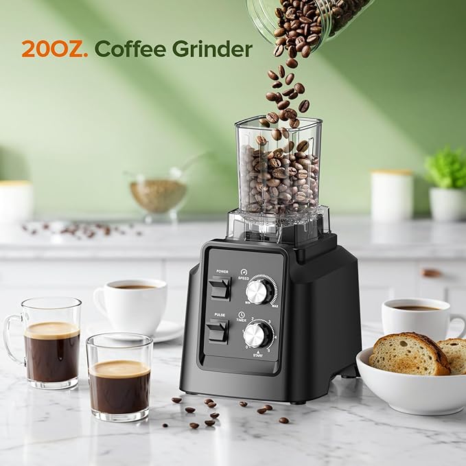 Blender 68Oz. Countertop Blenders with 20Oz. Grinder 28000 RPM Kitchen Blender for Smoothies Ice Crushing Frozen Fruits Self-Cleaning Speed Adjustable Black