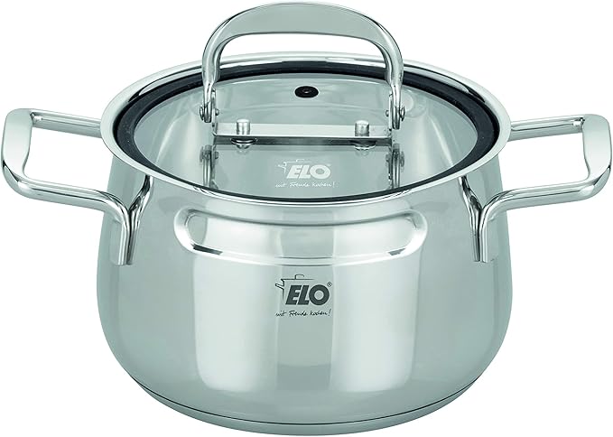 ELO Induction Cookware Set Stainless Steel Ceramic and Gas with Measuring System and Measuring Scale Diameter 160 x 10.5 cm Diameter 20 x 12.5 cm and Diameter 24 x 15.5 cm Set of 3