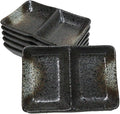 Ebros Gift Artistic Charcoal Grey Tone Hakumu Collection Dinnerware Serveware Kitchenware Set Asian Japanese Restaurant Supply (Pack Of 6 Dual Compartment Rectangle Sauce Dishes)