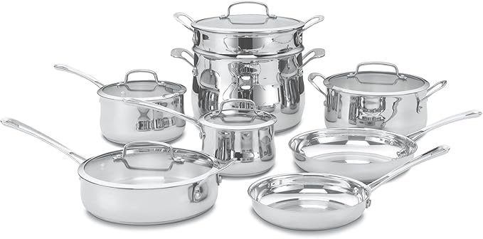 Cuisinart Contour Stainless 13-Piece Cookware Set with 12-Inch Open Skillet Helper Handle