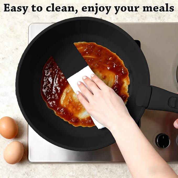 24 Pcs pots and pans setcookware set non stickpots and pans set Oven-safe and dishwasher-safePFAS/PFOA FreeInduction Dishwasher Oven Safe cookware set (Black)