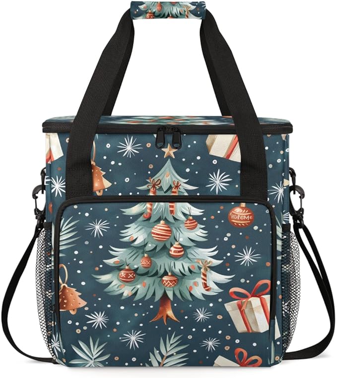 Christmas Festivals Coffee Maker Carrying Bag Retro Tree Travel Storage Bag Compatible with K-Mini or K-Mini Plus Single Serve Coffee Brewer Carrying Case with Multiple Pockets &amp Shoulder Strap