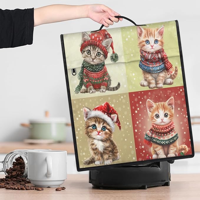 Kitchen Aid Mixer Cover Cute Cat In Santa Hat Stand Mixer Cover Compatible with 6-8 Quarts Stand Mixers Dust Covers with Zipper Pocket Foldable Washable Kitchen Aid Organizer Bag