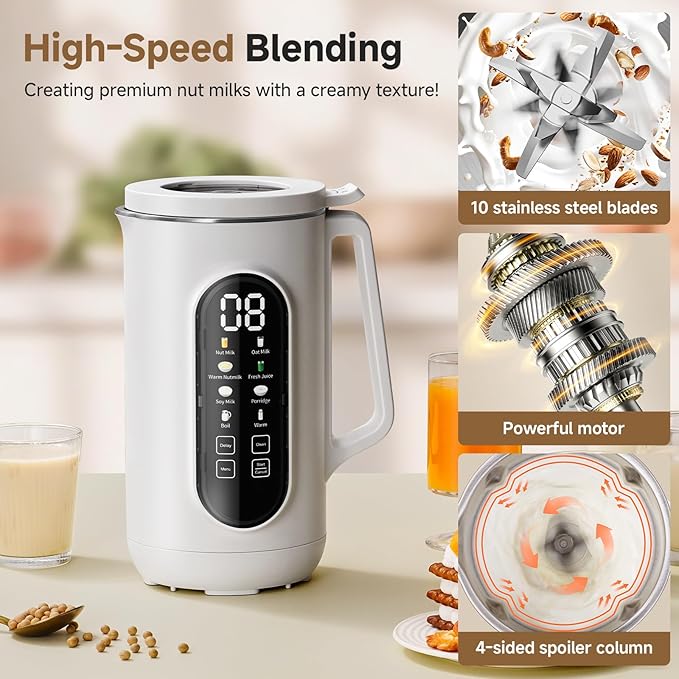 40oz Nut Milk Maker Machine 10 in 1 Nut Milk Maker for Homemade Almond Milk Soy Milk Oatmeal and Non-Dairy Beverages Soy Milk Maker with 10 Blades Delay Start Keep Warm Auto-clean Boiling