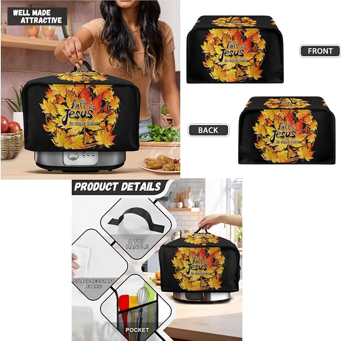 Unique Toaster 2 Slice Thanksgiving Day Decorations Set Blender Bread Toaster Cover Slow Cooker Cover Fit for Most 6-8 Qt Slow Cookers Fall for Jesus He Never Leaves (Black)