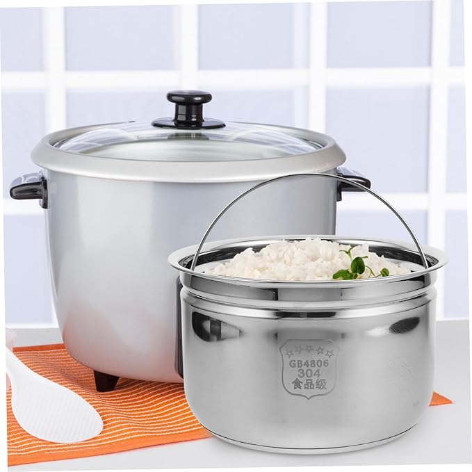 1set Stainless Steel Inner Pot for Electric Cookers Food Steamer Insert with Rice Draining Basket Multipurpose Cooker Replacement for Rice Soup and Steaming Easy to Clean