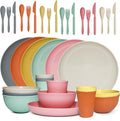 36 pcs Wheat Straw Dinnerware Sets DAPIPIK Unbreakable Reusable Dinnerware Set Lightweight Camping Plates Cups and Bowls Set. Dishwasher Microwave Safe Dinnerware