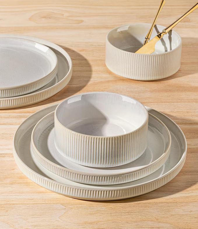 TheTerra Ceramic Dinnerware Sets for 6 18 Pieces Porcelain Lightweight Plates and Bowls Sets Scratch Resistant Dish Set Oven &amp Microwave &amp Dishwasher Safe Reactive White