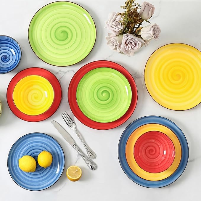 Selamica Ceramic Plates and Bowls Sets24 Pieces Dinnerware Sets for 6Scratch Resistant Dish Set for holiday gatheringDishwasher &amp Microwave Safe Dopamine