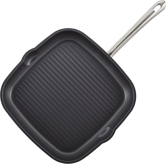 Anolon Accolade Forged Hard Anodized Nonstick Square Grill Pan/Griddle with Spouts 11 Inch - Moonstone Gray