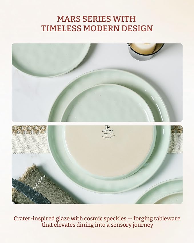Famiware Mars Plates and Bowls Set 12 Pieces Dinnerware Sets Dishes Set for 4 Light Green