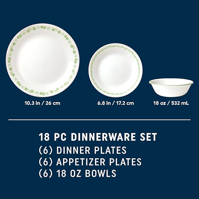 Corelle Vitrelle 18 Piece Dinnerware Sets Service for 6 &amp 28 oz Soup Bowls Set of 6 Chip &amp Crack Resistant Glass