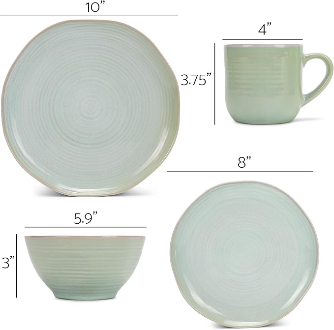 Elanze Designs Reactive Glaze Farmhouse Rustic Boho Ceramic Stoneware Dinnerware 16 Piece Plate Bowl Mug Dish Set - Service for 4 Seafoam Mint Green