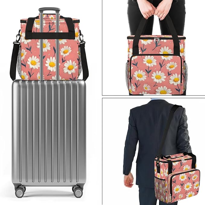 Daisy Printed Foral Coffee Maker Carrying Bag for Keurig K-Mini or K-Mini Plus Storage Portable Coffee Maker Travel Bag