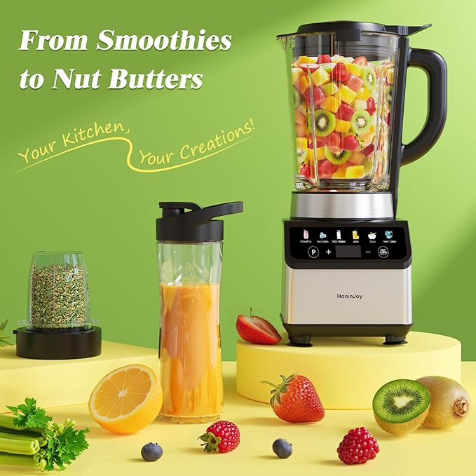 Blenders for Kitchen Countertop Smoothie Blender with 51oz Glass Pitcher Grinder &amp To-Go Cup Combo 10 Speeds Digital Touchscreen Blender for Smoothies Shake Crush Ice Dishwasher Safe