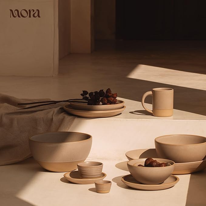 MORA Small Bowls Set of 4 16oz Ceramic Pottery Dessert Bowls - Microwave Oven and Dishwasher Safe - Mushroom
