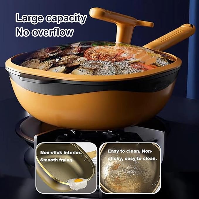 Titanium Cookware Set with Lids Titanium Nonstick Pan Premium Titanium Non-Stick Cookware for Healthy Effortless Cooking Titanium Pan SetYellow32 cm