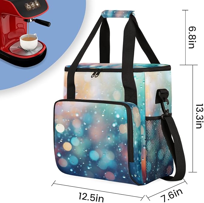 Glitter Coffee Maker Carrying Bag Green Neon Portable Travel Storage Tote Bag Compatible with K-Mini or K-Mini Plus Single Serve Coffee Brewer Carrying Case with Multiple Pockets &amp Shoulder Stra