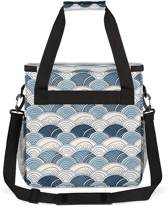 Blue Geometry Curve Coffee Maker Carrying Bag Portable Travel Storage Tote Bag Compatible with K-Mini or K-Mini Plus Single Serve Coffee Brewer Carrying Case with Multiple Pockets &amp Shoulder Str