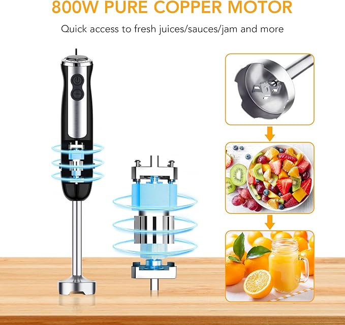 Immersion Hand Blender 5-in-1 Hand Blender 800W Powerful Motor 12 Speed &amp Turbo Mode Hand Mixer 20oz Beaker with Measuring Mark 17oz Food Chopper Stainless Steel Blades BPA-Free Whisk