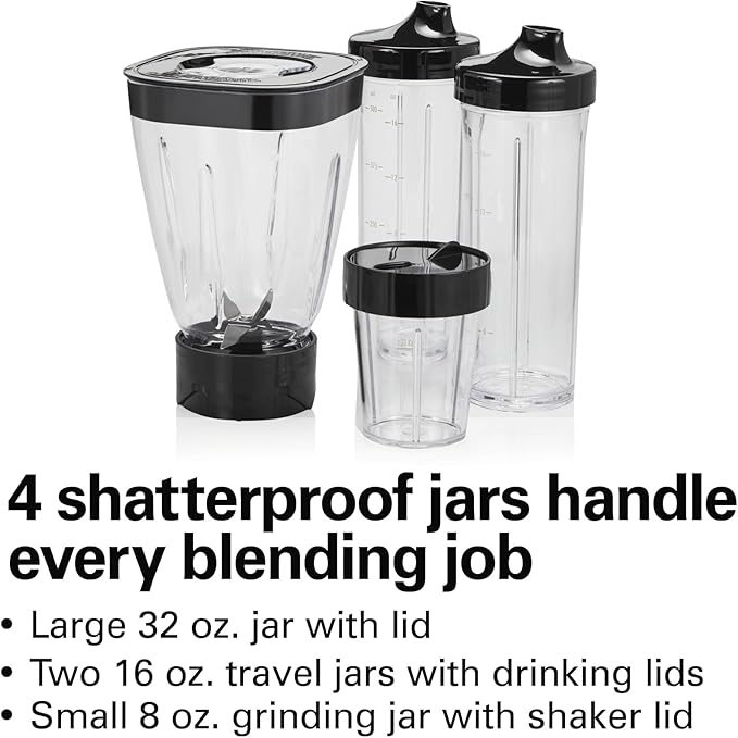 Hamilton Beach Stay or Go Blender with 32oz Jar 8oz Black and Silver (52400) &amp Electric Vegetable Chopper &amp Mini Food Processor 3-Cup 350 Watts for Dicing Mincing and Puree Black (7285