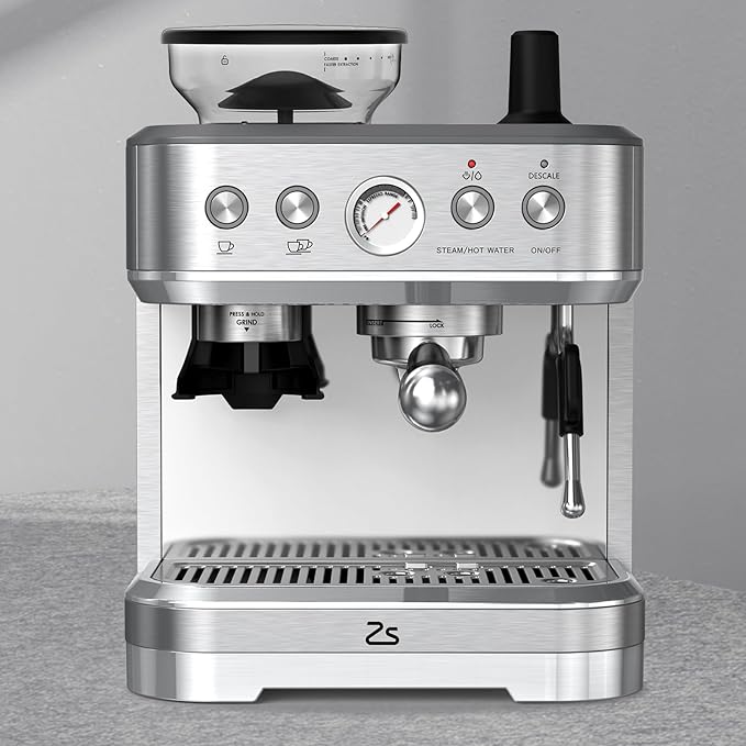 Coffee Maker with Bean Grinder Stainless Steel Body &amp Silver-Plated Basket Drip Coffee Machine for Home &amp Office US Standard