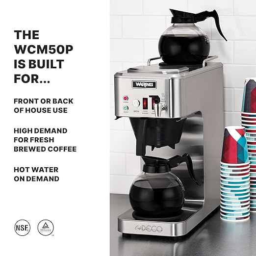 Waring Commercial WCM50P Café Deco Pour Over Coffee Brewer 64 oz 120V 5-15 Phase Plug Not Plumbed