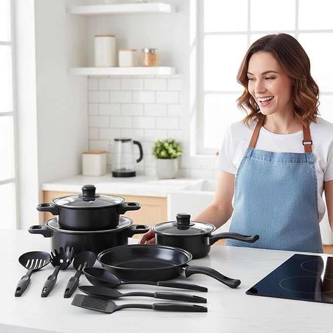 Non Stick Pots and Pans Sets 13-Piece Cookware Set with Frying Pans Saucepan Lid Spoon Spatula and More