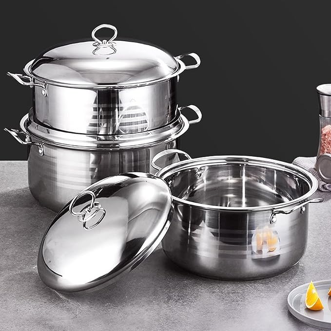 Topyond 3 Piece Stainless Steel Pot Set Even Heat Distribution AntiStick Coating Soup Pots with Lids Induction Ready Cookware for Home Kitchen and Restaurants Easy Cleaning