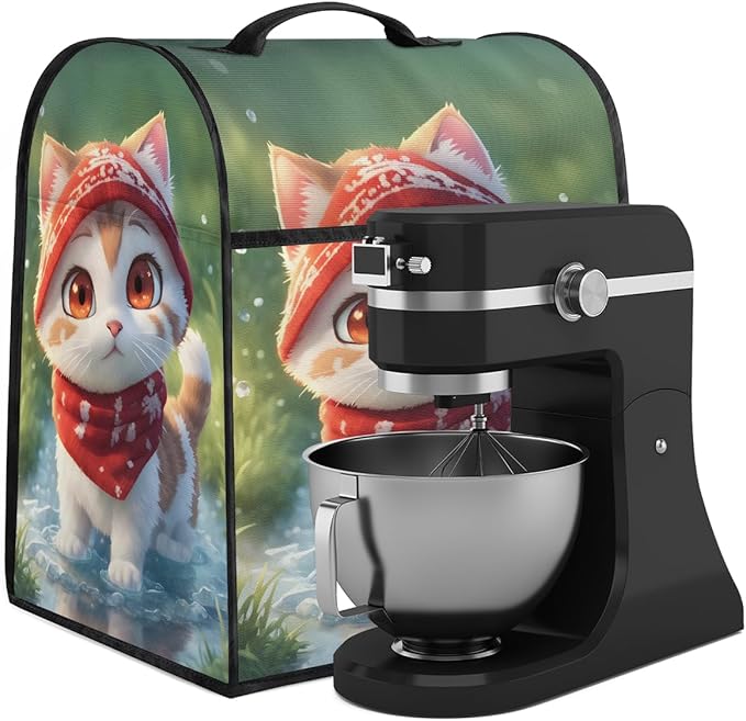 Kitchen Aid Mixer Cover Animal Cute Cat Stand Mixer Cover Compatible with 6-8 Quarts Stand Mixers Dust Covers with Zipper Pocket Foldable Washable Kitchen Aid Organizer Bag