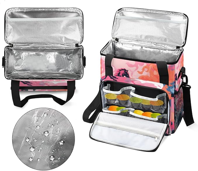 Abstract Horse Coffee Maker Carrying Bag Pink Horse Travel Storage Bag Compatible with K-Mini or K-Mini Plus Single Serve Coffee Brewer Carrying Case with Multiple Pockets &amp Shoulder Strap