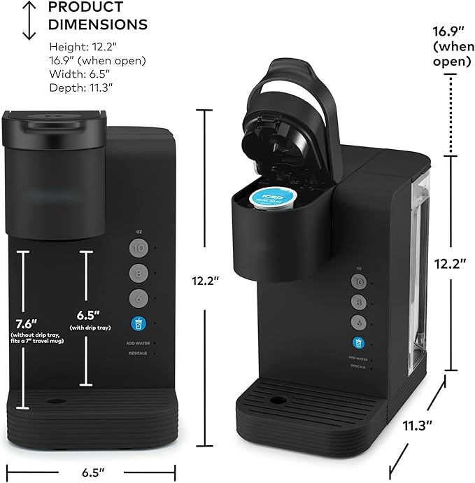 KeurigK -Express Essentials Plus Iced &amp Hot Single Serve Brewer Adjustable Temp Brew Over Ice Pods Compatible Coffee Maker (Black)