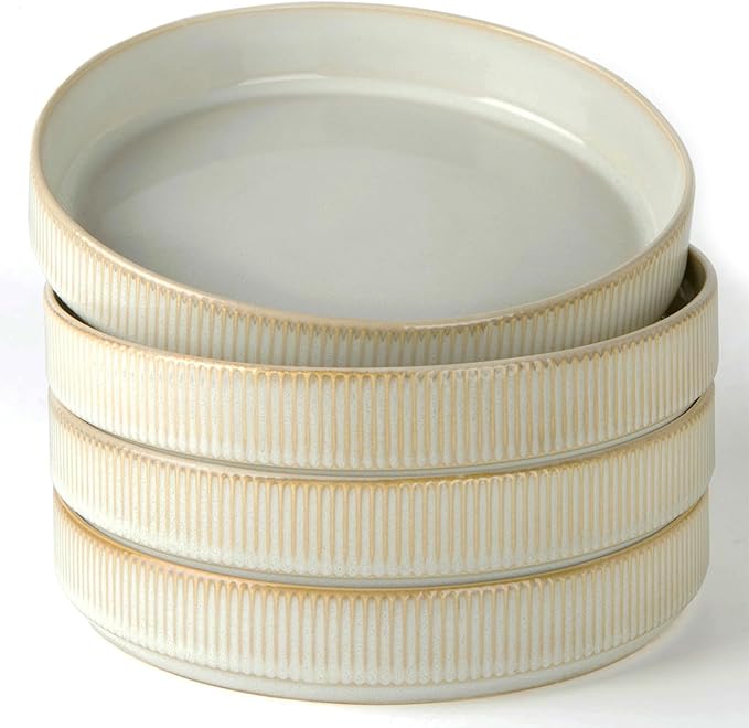 Famiware Star Dinnerware Set and Pasta Bowls with Coffee Mugs Set Service for 4 (20 Pieces) - Stoneware Dinnerware Dishes Cappuccino White
